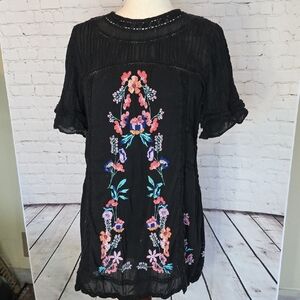 Free People Perfectly Victorian Embroidered & Crochet Mini Dress - Black Size Sm